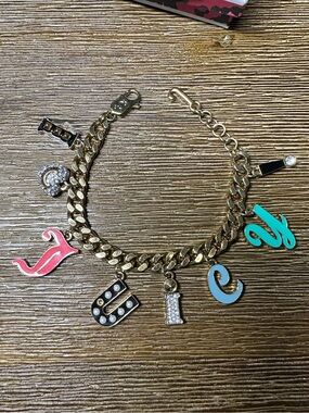 Gold Charm Letter Bracelet with Multicolor Enamel Accents